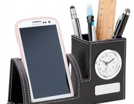 Essentials EC3401 Clock, Phone Holder & Pen Cup