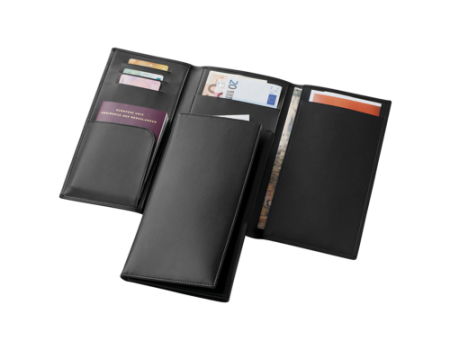 Black Tri-Fold Travel Wallet with Passport Holder