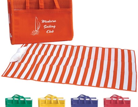 Striped Beach Mat Tote Bag with Pillow